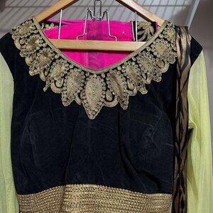 Yellow & Black Embroidered Lehenga Choli Set - Elegsant Haldi